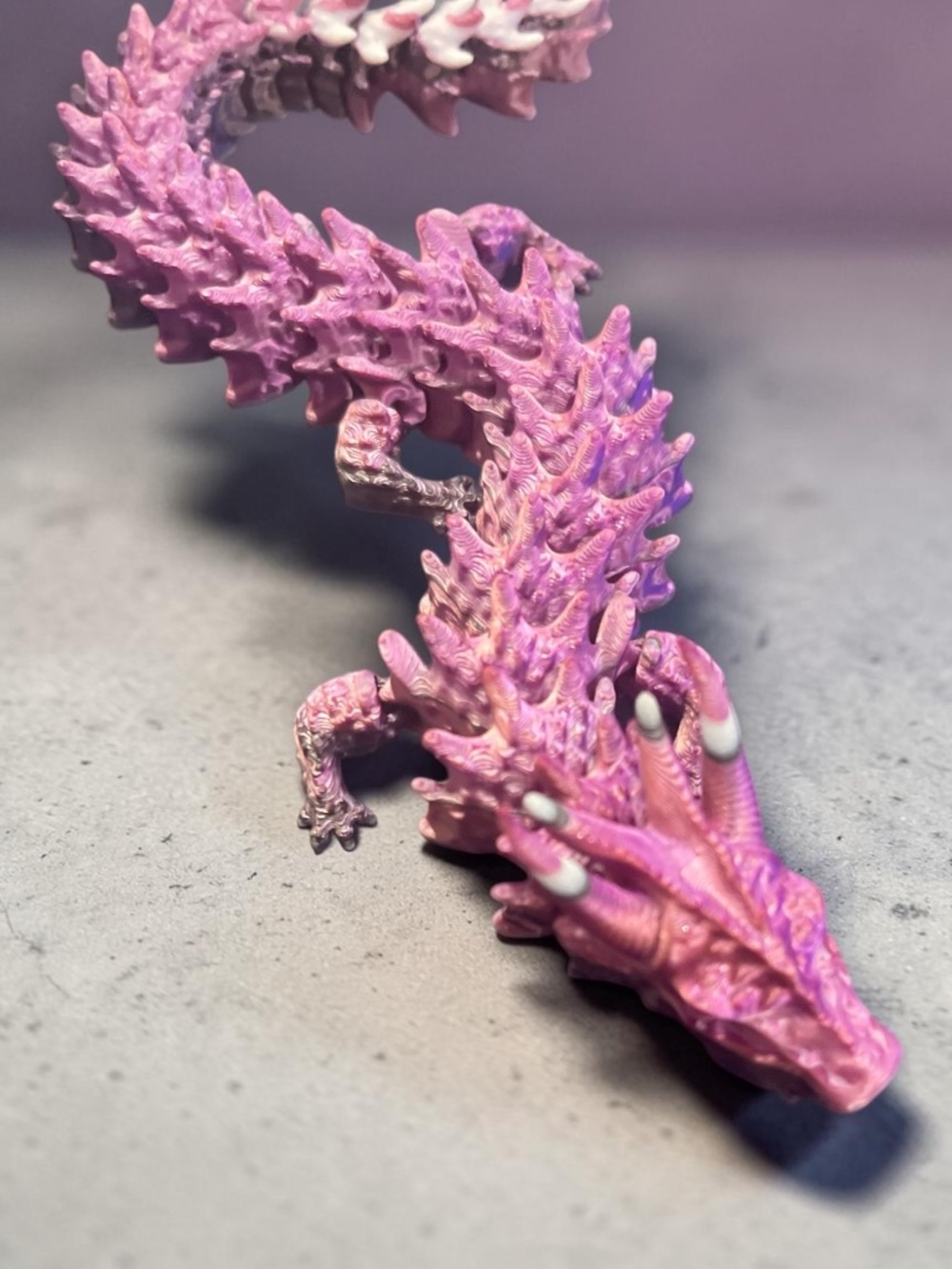 10” 3D Articulated Metallic Purple Pink and White Dragon - Picture 9 of 14